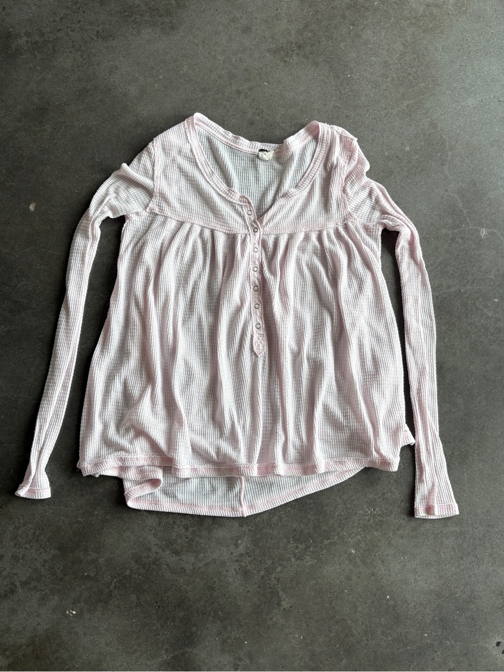 Free People Baby Pink Long-Sleeve Waffle Henley